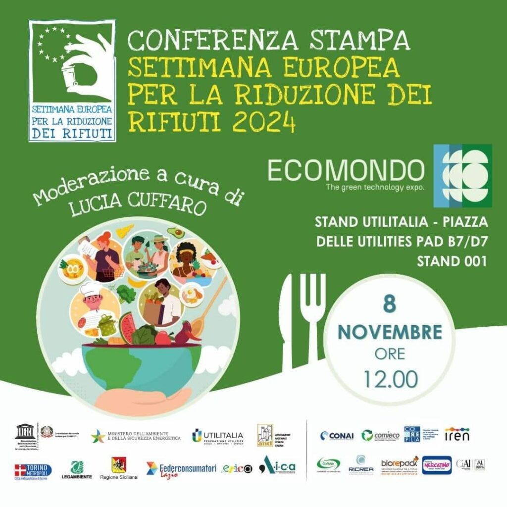 Lucia Cuffaro modera la Conferenza Stampa Settimana Europea per la Riduzione dei Rifiuti a Ecomondo con Utilitalia